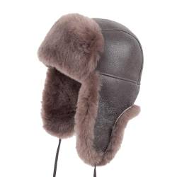 Zessano Unisex Fliegermütze aus Schafsleder, Russische Ushanka Trapper Winterfellmütze - Shearling 100% Leder Schaffell Hüte für Männer Frauen von Zessano