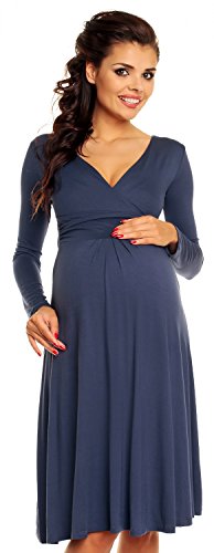 Zeta Ville - Damen - Umstandskleid Langarm - Cocktailkleid für Schwangere - 890c (Blau Grau, 44, 2XL) von Zeta Ville Fashion