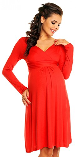 Zeta Ville - Damen - Umstandskleid Langarm - Cocktailkleid für Schwangere - 890c (Rot, 38, M) von Zeta Ville Fashion