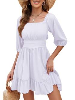 Zetieny Damen Kleid A-Linien Freizeitkleider Swing Quadratischem Ausschnitt Strandkleid Sommerkleider mit Rückenbinde von Zetieny