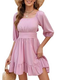 Zetieny Damen Kleid A-Linien Freizeitkleider Swing Quadratischem Ausschnitt Strandkleid Sommerkleider mit Rückenbinde von Zetieny