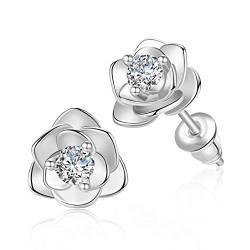 Silber Rosen Ohrringe mit AAA Zirconia für Frauen -Blume Ohrstecker von Zevmi