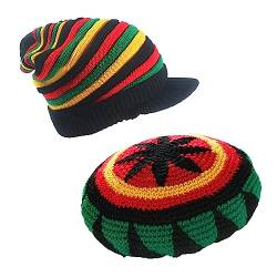 1/2 Stück Rasta-Mütze aus Wolle, Reggae, Jamaika Jamaica Mütze, hip hop Hippie Cap, Bunte Beanie-Totenkopf-Mütze, lockere Baggy-Mütze, Winter, Herbst von ZffXH