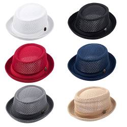 ZffXH 2/6 PCS Pork Pie Mesh Porkpie Hut Atmungsaktiv Weiche Strandkappe Sommer Heisenberg Fedora Hut für Männer Frauen von ZffXH