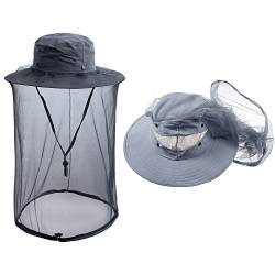 ZffXH Sommer Mesh Safari Sonnenhut Outdoor Camping Angeln Kappe mit Netznetz Schleier Kapuze Imker Hut für Männer Frauen Dunkelgrau von ZffXH