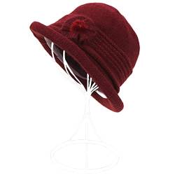 ZffXH Winter Herbst Wolle Strickmütze 1920 Vintage Beanie Cap Kirche Bucket Hat für Frauen Damen, dunkelrot, L von ZffXH