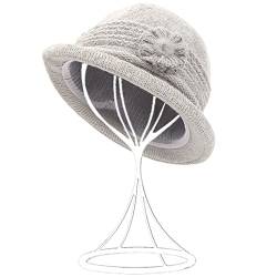 ZffXH Winter Herbst Wolle Strickmütze 1920 Vintage Beanie Cap Kirche Bucket Hat für Frauen Damen, grau, L von ZffXH