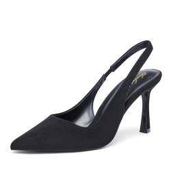 Zhabtuc Damen High Heels Pumps modische Fersen mit Knöchelriemen Pumps Slip on Stöckelschuhe für Party Hochzeit Abschlussfeier Hohe Schuhe mit Pfennigabsatz, Schwarzes Wildleder, 36 EU von Zhabtuc