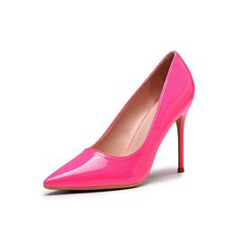 Zhabtuc Damen Pumps Mode Spitze Geschlossene Zehe High Heels Sexy Slip on Party Abschlussball Hochzeit Stiletto Schuhe 10CM Fluoreszierendes Rosa 40 EU（10 US） von Zhabtuc