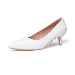 Zhabtuc Damen Pumps mit Kitten Heel, Sexy Spitz Niedrige Absätze 5 cm Absatzschuhe Geschlossene Pumps mit Kleinem Absatz Elegant Brautschuhe Büro Heel Schuhe, Weiß 41EU von Zhabtuc