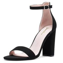 Zhabtuc Damen Sandaletten High Heels mit Blockabsatz Hoher Absatz Offene Zehen Knöchelriemen Sommerschuhe Frauen Chunky Blockabsatz Sandalen Abend Party Sandals Schwarz EU39 von Zhabtuc