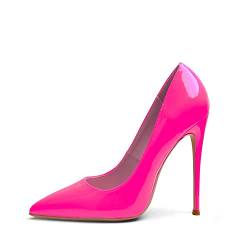 Zhabtuc Damen Stiletto Pumps Klassische Geschlossene High Heels Sexy Spitze Stiletto Damenschuhe Abschlussball Party Hochzeit Pendler Kleid Stöckelschuhe Neon Rosa 37 EU(7 US) von Zhabtuc