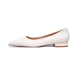 Zhabtuc Flache Ballerinas für Damen Schuh mit Spitzer Zehenpartie Elegante Slip-on Schuhe mit Niedriger Absatz Hochzeitsschuhe Arbeitsschuhe Business-Schuhe, Weiß, 37.5 EU von Zhabtuc