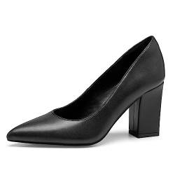 Zhabtuc Schwarz Blockabsatz High Heels Pumps für Damen Elegant Chunky Heel Absatzschuhe 8CM/3,15 Zoll Blockabsatz Schuhe Geschlossen Lack Pumps Spitz Slip-on Hohe Schuhe mit Dicker Absatz 41EU von Zhabtuc