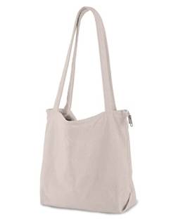 ZhengYue Cord Tasche Damen Umhängetasche Handtasche mit Reißverschluss,Groß Tasche Tote Bag Shopper Schultertaschen für Arbeit Büro Reisen Einkaufen Schule und Alltag Beige von ZhengYue