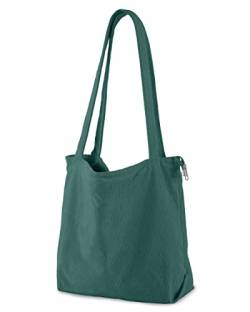 ZhengYue Cord Tasche Damen Umhängetasche Handtasche mit Reißverschluss,Groß Tasche Tote Bag Shopper Schultertaschen für Arbeit Büro Reisen Einkaufen Schule und Alltag Grün von ZhengYue