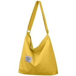 ZhengYue Damen Canvas Handtasche Schultertasche Casual Multifunktionale Umhängetaschen Groß für Schule Shopper Lässige täglich Gelb von ZhengYue