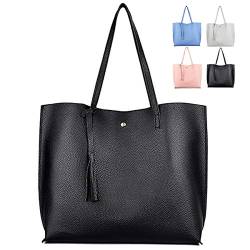 ZhengYue Handtasche Damen Tasche Schultertasche PU Leder Tasche Handtaschen Shopper Shopping Bag Umhängetasche für Alltag Büro Schule Ausflug Einkauf Schwarz von ZhengYue