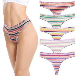 Zhiaek 5er Pack String Tanga Damen Baumwolle Sexy Unterwäsche für Frau Thong Multipack Unterhosen Frauen Bunte Streifen Dessous Lingerie, S-XL von Zhiaek