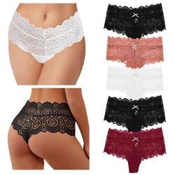 Zhiaek 5er Pack String Tanga Damen Set Spitze Dessous Sexy Unterwäsche Mittlere Taille Verführerisches Unterhosen Frauen Atmungsaktiv Thong Mehrpack Bikini Panties S-XL von Zhiaek