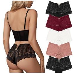 Zhiaek 5er Pack String Tanga Damen Sexy Unterhosen Spitze Sexy Unterwäsche für Frau Stretch Atmungsaktiv Ultra Soft Slip Hipster Panties Dessous Mehrpack, S-XL von Zhiaek