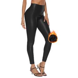 Zhiaek Sexy PU Leder Leggings Damen High Waist Matt Kunstlederhose Damen Schwarz Stretch Fleece Gefüttert Lederhose Strumpfhosen Leggins Stretchhose von Zhiaek