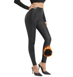 Zhiaek Sexy PU Leder Leggings Damen High Waist Matt Kunstlederhose Damen Schwarz Stretch Fleece Gefüttert Lederhose Strumpfhosen Leggins Stretchhose von Zhiaek