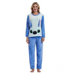 Zhiwei Damen Zweiteiliger Schlafanzug Pyjama Set Flanell Langarm Nachtwäsche Sleepwear und Pyjamahose Lounge Sets Hausanzug Schlafanzughose Loungewear Freizeitanzug (Blau, L) von Zhiwei