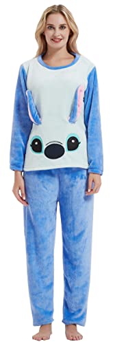 Zhiwei Damen Zweiteiliger Schlafanzug Pyjama Set Flanell Langarm Nachtwäsche Sleepwear und Pyjamahose Lounge Sets Hausanzug Schlafanzughose Loungewear Freizeitanzug (Blau, M) von Zhiwei