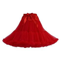 Damen Elastische Taille Tüll Petticoat Tutu Party Mehrschichtiger Puffy Cosplay Rock Unterrock, Länge 55 cm, Taille 52-112 cm Tüllrock Rot von Zhiyao