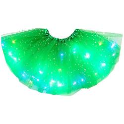 Damen LED Tüllrock Knielang 6 Layer Tüll Tutu Rock Unterrock mit Schleife Für Karneval Tüllrock Grün von Zhiyao