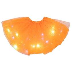 Damen LED Tüllrock Knielang 6 Layer Tüll Tutu Rock Unterrock mit Schleife Für Karneval Tüllrock Orange von Zhiyao