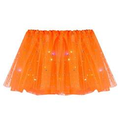 Damen LED Tüllrock Knielang 6 Layer Tüll Tutu Rock Unterrock mit Schleife Für Karneval Tüllrock Orange von Zhiyao