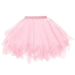 Damen Tüllrock Tütü Rock Minirock 5 Lagen Petticoat Tanzkleid Dehnbaren Tutu Rock Erwachsene Ballettrock Tüllrock für Party Ballett Tanzen Tüllrock Rosa von Zhiyao