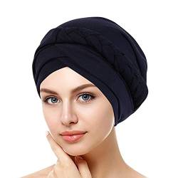 Zhiyao Beanie Damen Chemo Mützen Hijab Geflecht Kopfbedeckung Vorgebundene Haube Turban Knoten Mütze Kappe Hut für Frauen, Navy, Einheitsgröße von Zhiyao