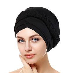 Zhiyao Beanie Damen Chemo Mützen Hijab Geflecht Kopfbedeckung Vorgebundene Haube Turban Knoten Mütze Kappe Hut für Frauen, Schwarz, Einheitsgröße von Zhiyao