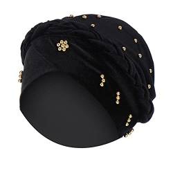 Zhiyao Damen Beanie Mütze mit edler Strass-Nieten Applikation Frauen Indien Hut Muslimischen Longbeanie Slouch Rüschen Krebs Chemo Hut Beanie Wrap Cap von Zhiyao