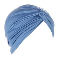 Zhiyao Damen Beanie Turban Baumwolle Kopfbedeckung Schlaf Mütze Multifunktional Kopftuch Indische Turban-Hüte Headwear Head Wraps muslimischen Schal für Haarverlust Alopezie Ausflug Urlaub Blau 2023 von Zhiyao