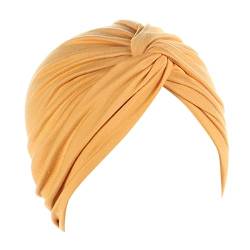 Zhiyao Damen Beanie Turban Baumwolle Kopfbedeckung Schlaf Mütze Multifunktional Kopftuch Indische Turban-Hüte Headwear Head Wraps muslimischen Schal für Haarverlust Alopezie Ausflug Urlaub Gelb 2023 von Zhiyao