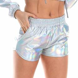 Zhiyao Damen Yoga Hot Shorts Glänzende High Waist Metallic Kurze Hose PU Leather Shorts Elastic Taille Shorts Shiny ShortsPants mit Gummizug Sparkly Hot Kordelzug Booty Dance von Zhiyao