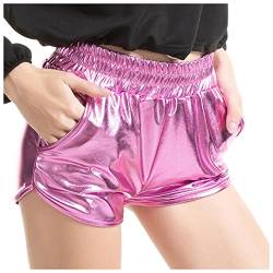 Zhiyao Damen Yoga Hot Shorts Glänzende High Waist Metallic Kurze Hose PU Leather Shorts Elastic Taille Shorts Shiny ShortsPants mit Gummizug Sparkly Hot Kordelzug Booty Dance von Zhiyao