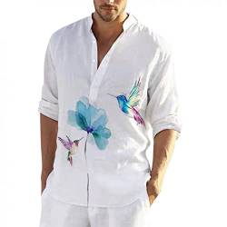 Zhiyao Hemd Bunte Herren Langarm Leinenhemd Muster Blumen Hemd Casual Hawaii-Print Männer Mehrfarbig Shirts Baumwolle von Zhiyao
