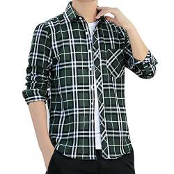 Zhiyao Herren Hemd Regular fit Langarm/Kurzarm Hemd Karohemd Kariert Baumwolle Leinenhemd Sommerhemd Men Shirts für den Urlaub, Grün, 5XL von Zhiyao