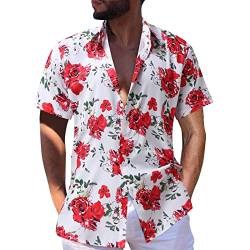 Zhiyao Herren Hemden Langarm&Kurzarm Hemd Tops Slim Fit T Shirt Urlaub Sommer Regular Fit Hawaiihemd Strandhemd Freizeit Shirts für Männer Geschenk T-Shirt Rot,L von Zhiyao