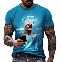 Zhiyao Weihnachten Herren T-Shirt Geschenke Männer WeihnachtsShirt Sankt EL Pullover Weihnachtsmann Cosplay Kostüm Streetwear GötterGeschenk Idee, 16-blau, 3XL von Zhiyao