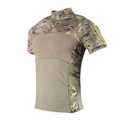 Zhiyuanan Herren Tactical Kurzarm Hemd, Slim Fit Kurzarm Revers Knopf Camo Combat T Shirt mit Reißverschluss Atmungsaktiv Airsoft Jagd Wald CP Tarnung XL von Zhiyuanan