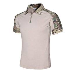 Zhiyuanan Herren Tactical Military Shirts Kurzarm Slim Fit Camo Combat Verschleißfest T Shirt mit 1/4 Reißverschluss Airsoft Jagd Wald CP XL von Zhiyuanan