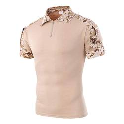 Zhiyuanan Herren Tactical Military Shirts Kurzarm Slim Fit Camo Combat Verschleißfest T Shirt mit 1/4 Reißverschluss Airsoft Jagd Wald Desert Digital XL von Zhiyuanan