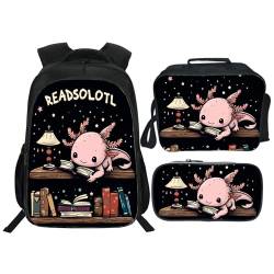 Zhongh Axolotl Rucksack für Kinder, Büchertasche, 40,6 cm, Schultasche, Tagesrucksack mit Lunchbox, Tasche und Federmäppchen, Set für Jungen und Mädchen von Zhongh