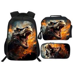 Zhongh Dinosaurier-Rucksack für Kinder, Büchertasche, 40,6 cm, Schultasche, Tagesrucksack mit Lunchbox, Tasche und Federmäppchen, Set für Jungen und Mädchen von Zhongh